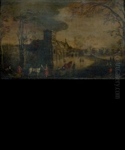 Patineurs Et Luges Sur Une Riviere Gelee by Adam van Breen