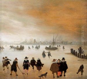 Patineurs Sur Un Lac Gele by Adam van Breen