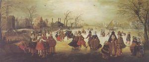 A Winter Landscape With Elegant Figures Skating On A Frozen River A Winter Landscape With Elegant Figures Skating On A Frozen River
