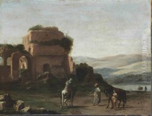An Italianate Landscape With Figures Before A Ruined Classical Building by Bartholomeus Breenbergh