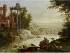 Shepherds Resting With Their Flocks In A River Landscape, Ruins Beyond Shepherds Resting With Their Flocks In A River Landscape, Ruins Beyond
