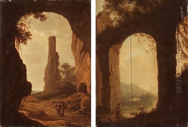 Lanscape With Ruins And Figures (pair) - view 1