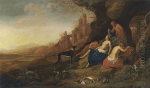Diana And Her Nymphs Resting After A Hunt, Spied Upon By Two Satyrs by Bartholomeus Breenbergh