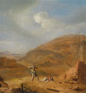 Felslandschaft Mit Von Einer Schlange Bedrohten Bauern