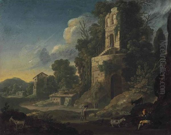 A Landscape With Italianate Ruins And A Shepherd Making Music - view 1