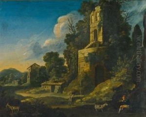 Italianate Landscape With Buildings And A Herdsman Playing Pipes