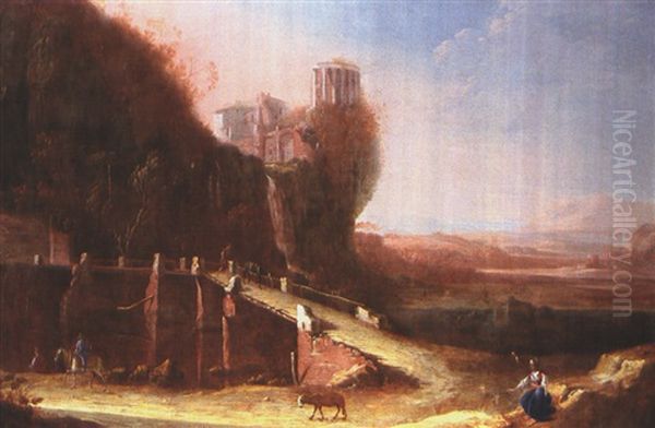 Italianische Landschaft Mit Burg Und Brucke - view 1