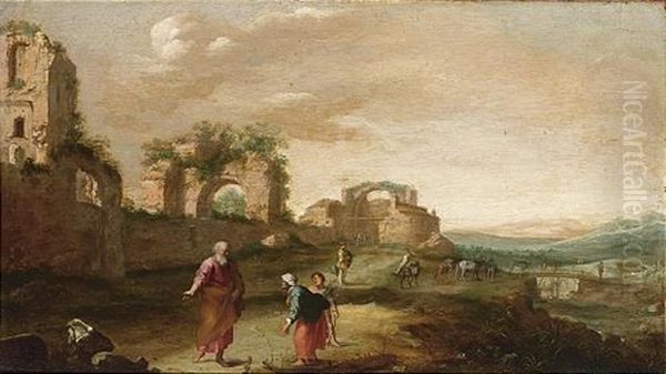 Elijah And The Widow Of Zarephath In A Classical Landscape - view 1