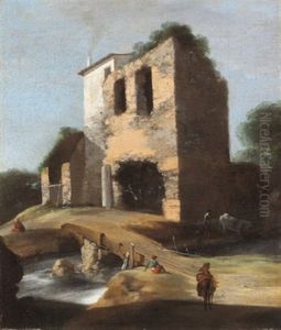 Landschaft Mit Ruinen An Einem Fluss
