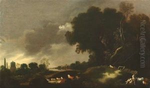 Arkadische Fluslandschaft Mit Schaferpaar (adam Und Eva?) Und Ziehendem Vieh