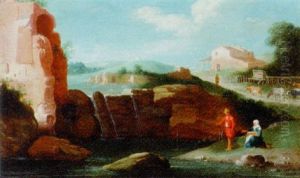 An Italianate River Landscape With A Peasant Fishing By Ruins by Bartholomeus Breenbergh