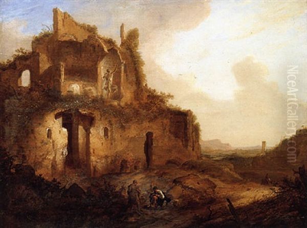 An Italianate Landscape With Classical Ruins And An Artist Sketching - view 1