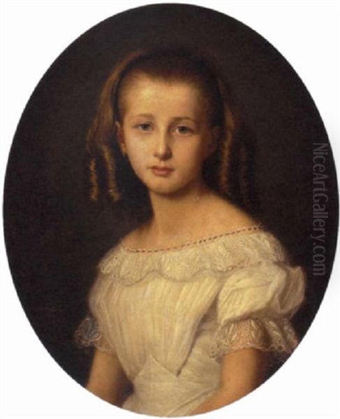 Portrait Of A Young Girl Wearing A White Lace Dress - view 1