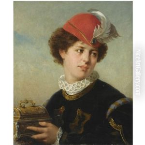 A Young Nobleman Holding A Small Chest