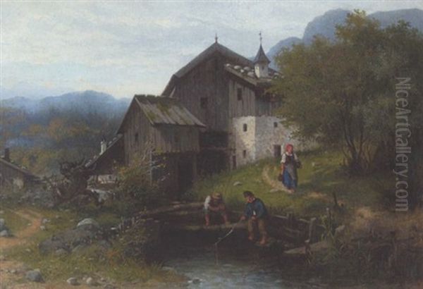 Zwei Kleine Angler Am Dorfbach - view 1