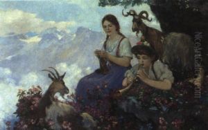Junges Zlplerpaar Mit Geisen by Ernst Breitenstein