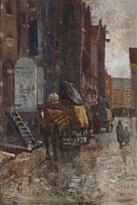 Tabakspakhuizen: A Horse Drawn Cart In Front Of The Tabacco Storehouses On The Prinseneiland, Amsterdam by George Hendrik Breitner
