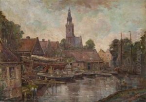 Die Kleine Werft, Im Hintergrund Mit Blick Auf Die Kirche Von Edam by George Hendrik Breitner