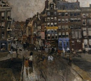 Paleisstraat, Amsterdam: View On The Singelbrug And The Paleisstraat, Amsterdam by George Hendrik Breitner
