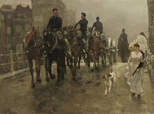 Horse Artillery On A Bridge With An Elegant Lady, The Hague