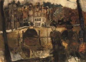 The Corner Of The Keizersgracht And Reguliersgracht, Amsterdam, With Ladies In The Foreground by George Hendrik Breitner