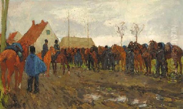 Halte Der Cavalerie: Husars Being Inspected By Their Officers - view 1