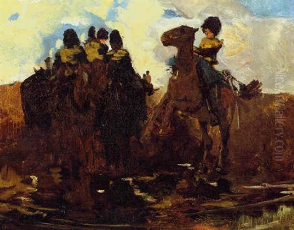 Gele Rijders Riding Through A Water-course - view 1