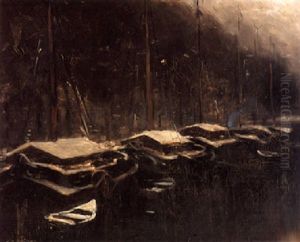 Snow Covered Boats In An Amsterdam Canal by George Hendrik Breitner