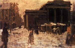 A View Of Damsquare With The Stock Exchange by George Hendrik Breitner