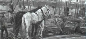 Dock Scene With Work Horses And Laborers