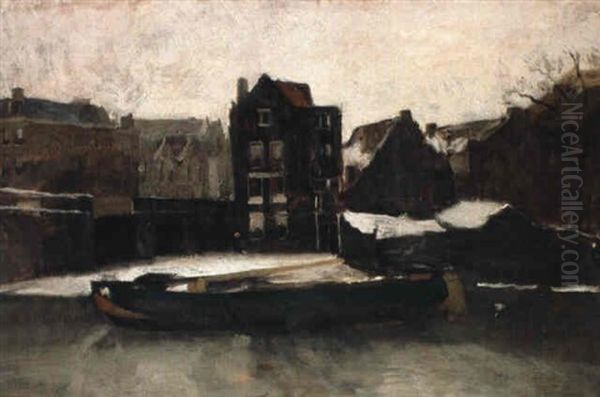 Moored Boats At The Teertuinen, Amsterdam, In Winter - view 1