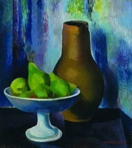 Stillleben Mit Kanne Und Obstschale