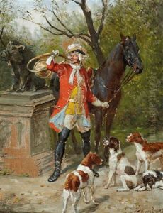 Postillion Mit Pferd Und Hunden by Theodor Breitwieser