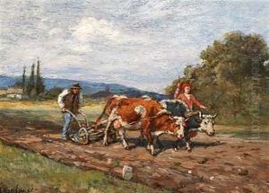 Ploughing The Field. A Scene From Russia