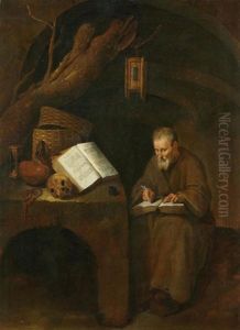 A Hermit Monk In A Cave by Quiringh Gerritsz van Brekelenkam