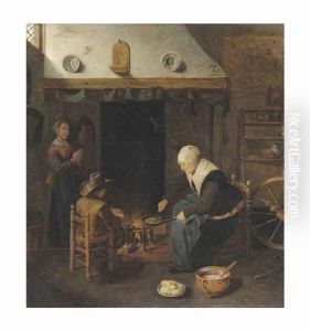 An Interior With Figures Making Pancakes By A Fire by Quiringh Gerritsz van Brekelenkam