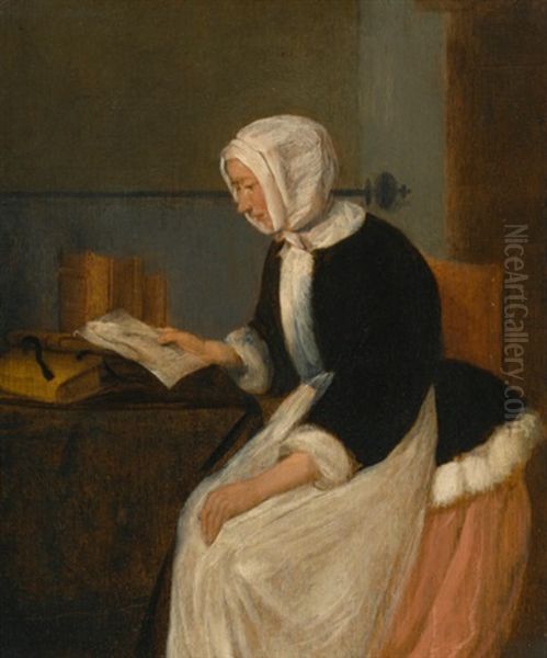 A Young Lady Reading A Letter In An Interior - view 1
