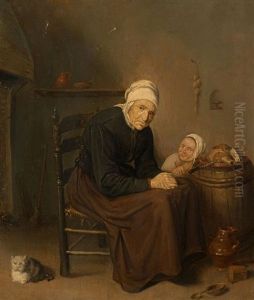 Vieille Femme Et Enfant Dans Un Office by Quiringh Gerritsz van Brekelenkam