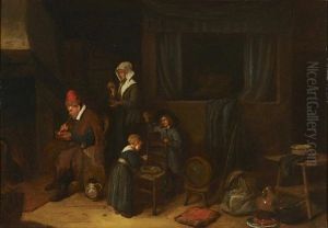 A Kitchen Interior With A Family Eating Before A Fire by Quiringh Gerritsz van Brekelenkam