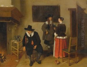 Interieur Eines Gasthauses Mit Figuren