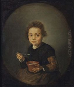 Portrait Of A Little Girl Eating Porridge, In A Feigned Oval