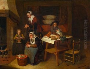 Interieur Mit Zwei Frauen Und Zwei Kindern by Quiringh Gerritsz van Brekelenkam