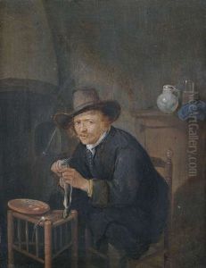 Hering Putzender Bauer Am Kamin