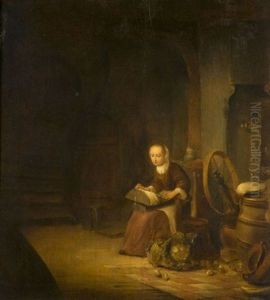 Fileuse Dans Un Interieur Domestique by Quiringh Gerritsz van Brekelenkam