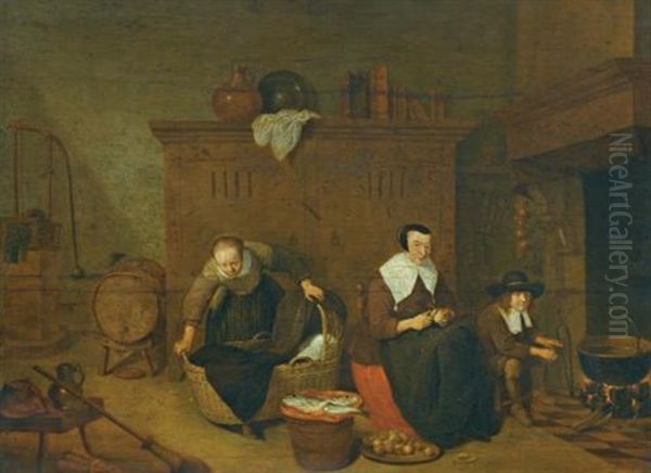 An Interior With A Woman Peeling Turnips - view 1