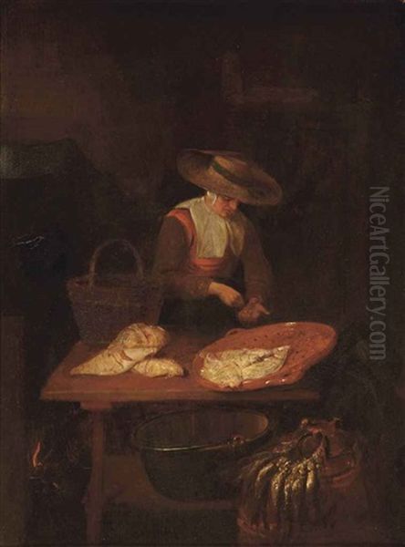A Female Fishmonger At Her Stall - view 1