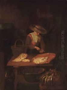 A Female Fishmonger At Her Stall by Quiringh Gerritsz van Brekelenkam