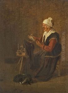 Alte Frau Am Spinnrad