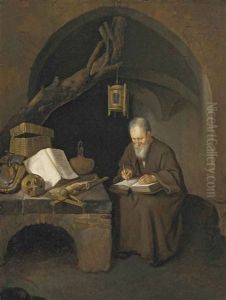 A Hermit Monk In A Cave by Quiringh Gerritsz van Brekelenkam