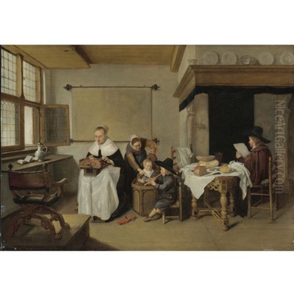 A Domestic Interior With A Family - view 1